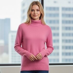 100% Cashmere Pink Turtleneck Sweater – Soft Luxury Knit – Dress Up or Down